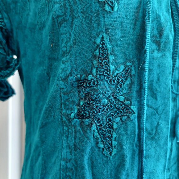 Feminine Boho Rich Blue Colour Top - flutter sleeves and hem (3130) - Picture 2 of 9